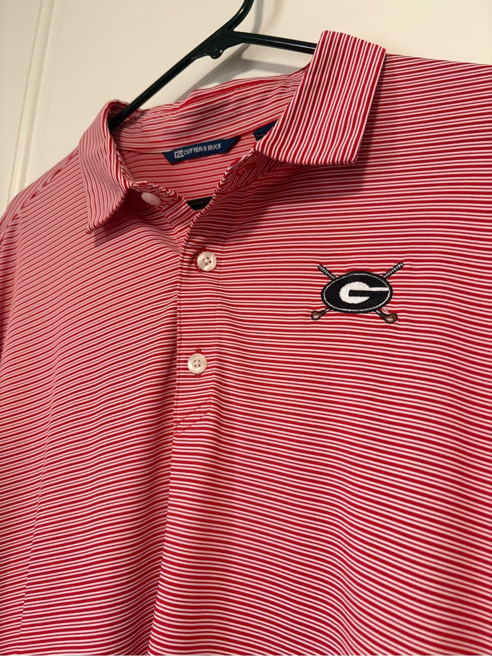 ⚫️🔴 Georgia Bulldog Cutter & Buck Men’s Red Striped Golf Polo Shirt ⛳️⛳️XXL - Picture 9 of 10